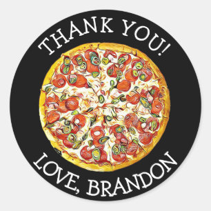 Personalized Black Thank You Pizza Party Stickers