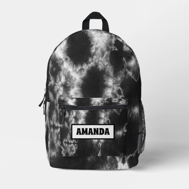 Personalized Black Tie Dye  Printed Backpack (Front)