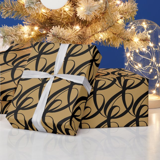 Personalized Black Togetherness Symbol on Gold Wrapping Paper (Holidays)
