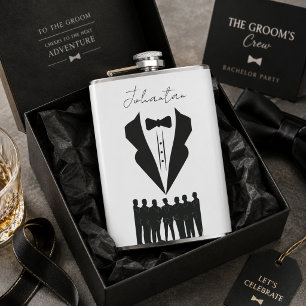 Personalized Black Tuxedo Groomsmen Wedding Hip Flask