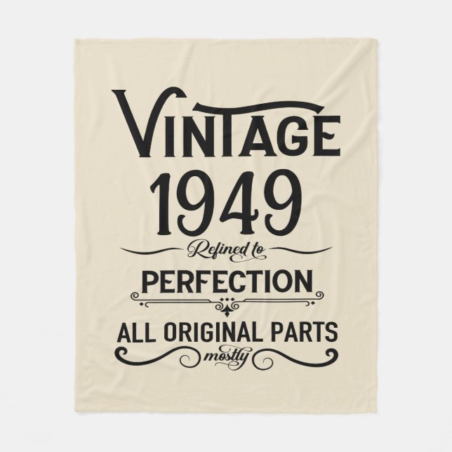 Personalized black vintage 75th birthday party fleece blanket (Front)
