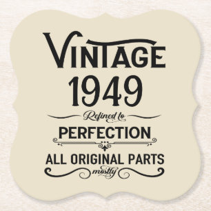 Personalized black vintage 75th birthday party paper coaster