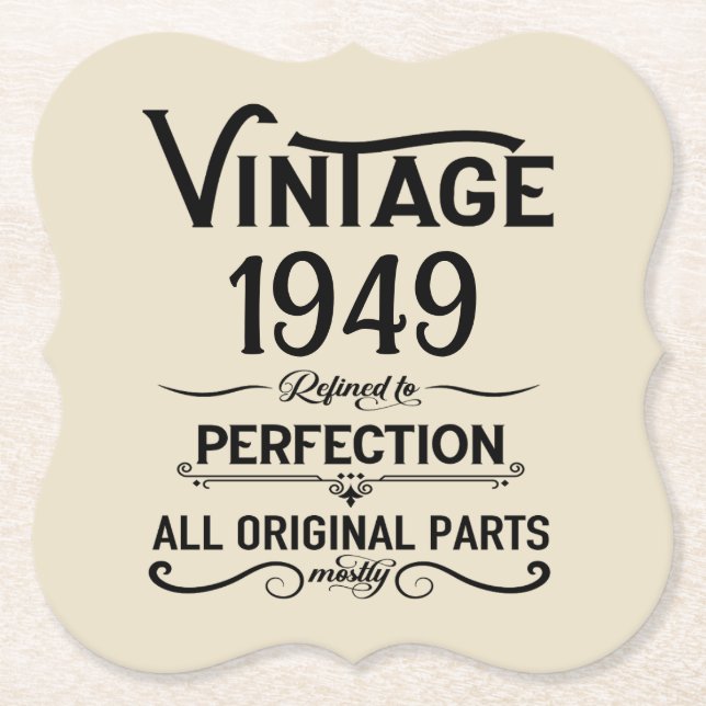 Personalized black vintage 75th birthday party paper coaster (Front)
