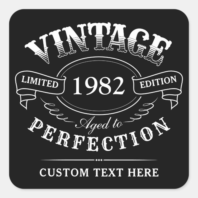 Personalized Black Vintage Aged To Perfection Square Sticker (Front)
