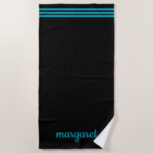 Personalized Black  w/ Blue Beach Towel