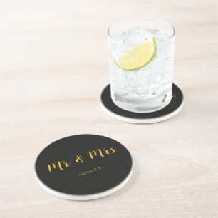 Personalized Black w/ Yellow Mr & Mrs Coaster