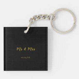 Personalized Black w/ Yellow Mr & Mrs Key Chain