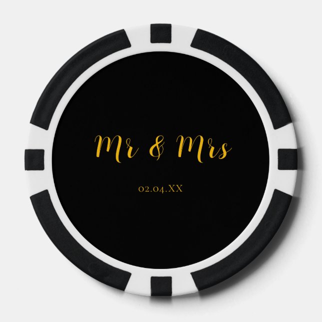 Personalized Black w/ Yellow Mr & Mrs Poker Chips (Front)