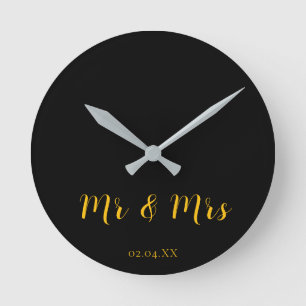 Personalized Black w/ Yellow Mr & Mrs Round Clock