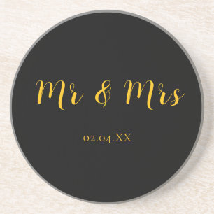 Personalized Black w/ Yellow Mr & Mrs Sandstone Coaster