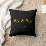 Personalized Black w/ Yellow Mr & Mrs Throw Pillow<br><div class="desc">Personalized Black w/ Yellow Mr & Mrs Throw Pillow</div>