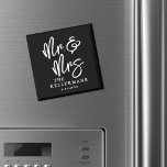 Personalized Black Wedding Favor Magnet<br><div class="desc">Personalized Wedding Magnet Favor. These custom magnets feature a simple black and white design with a clean black background and crisp white fonts for a timeless look. “Mr. & Mrs” appears in large handwritten script, paired with a classic serif font for a balanced and elegant style. At the bottom, the...</div>