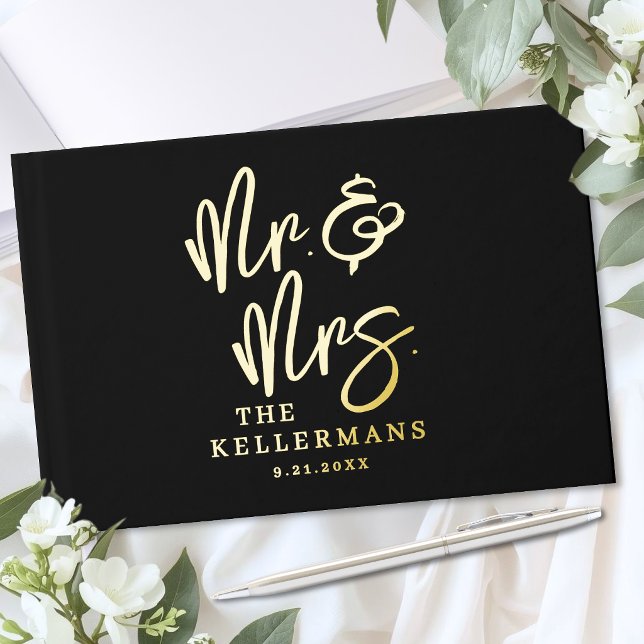 Personalized Black Wedding Gold Guest Book (Personalized Black Wedding Gold Foil Guest Book)
