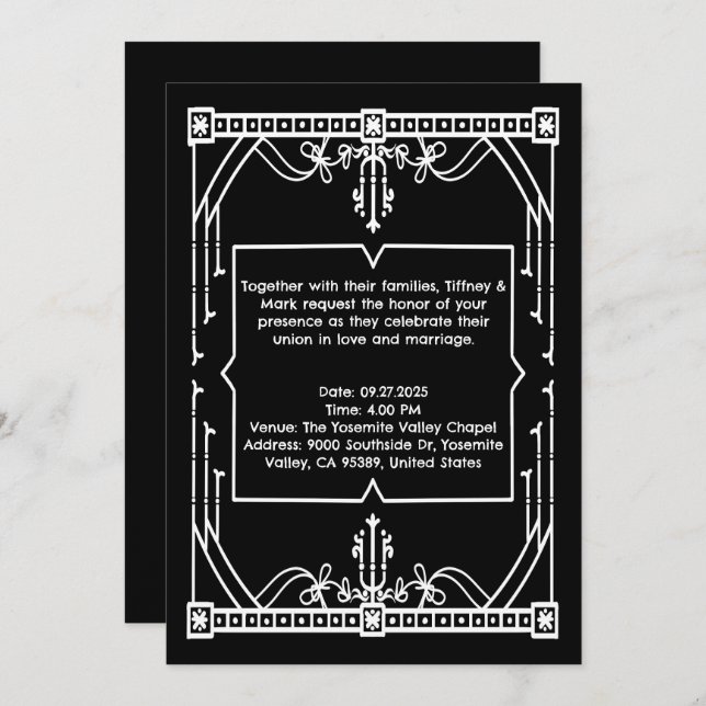 Personalized Black Wedding Invitation Card (Front/Back)