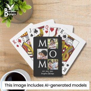 Personalized Black White 3 Photo Mom Established Playing Cards