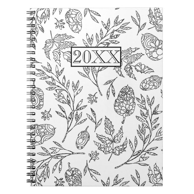 Personalized Black White Acorn Foliage Design Notebook (Front)