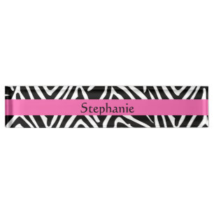 Personalized Black, White and Hot Pink Zebra Print Nameplate