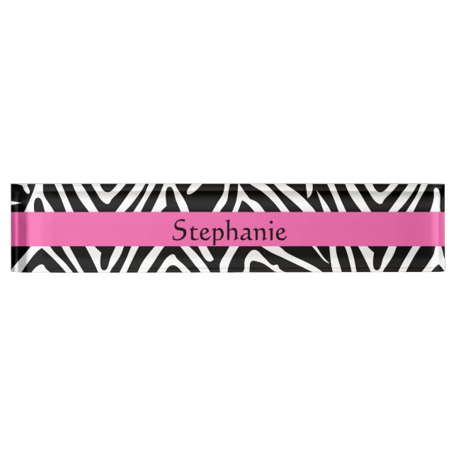 Personalized Black, White and Hot Pink Zebra Print Nameplate (Front)