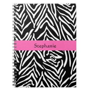 Personalized Black, White and Hot Pink Zebra Print Notebook