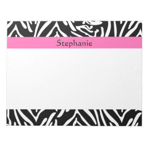 Personalized Black, White and Hot Pink Zebra Print Notepad