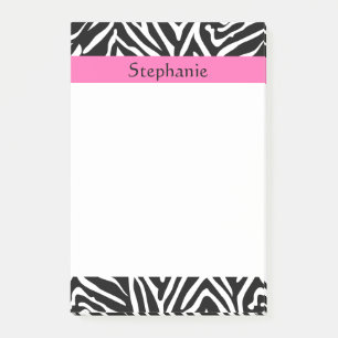 Personalized Black, White and Hot Pink Zebra Print Post-it Notes