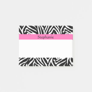 Personalized Black, White and Hot Pink Zebra Print Post-it Notes
