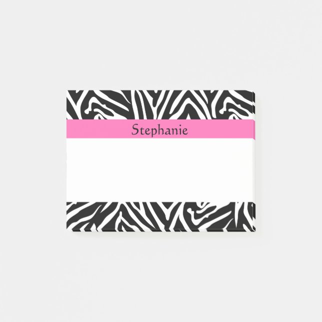 Personalized Black, White and Hot Pink Zebra Print Post-it Notes (Front)