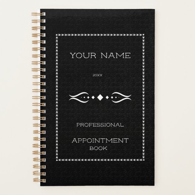 Personalized black white appointment book planner (Front)