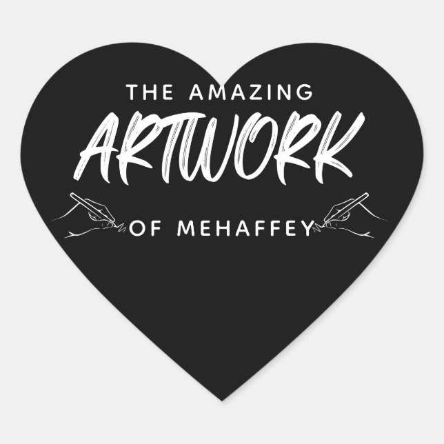 Personalized Black White Artist Artwork Heart Sticker (Front)