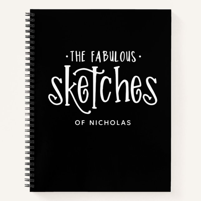 Personalized Black White Artist Sketchbook Notebook (Front)
