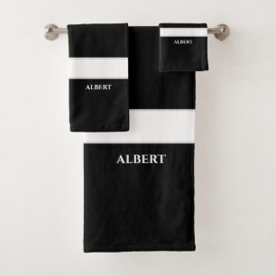 Personalized Black White Bath Towel Set