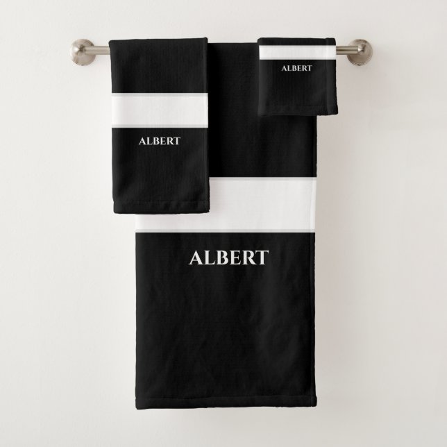 Personalized Black White Bath Towel Set (Insitu)