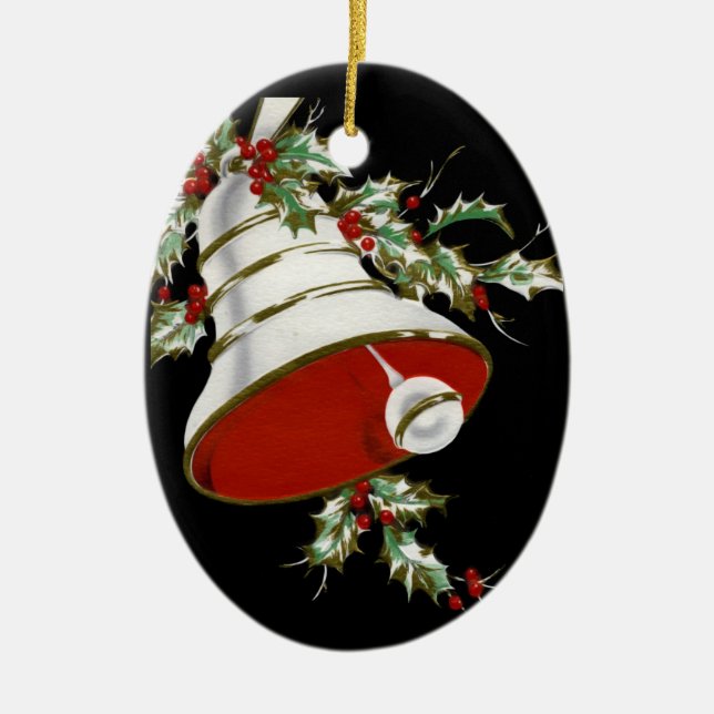 Personalized Black, White Bell Christmas Ornament (Front)