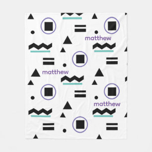 Personalized Black White Blue Purple Abstract Fleece Blanket