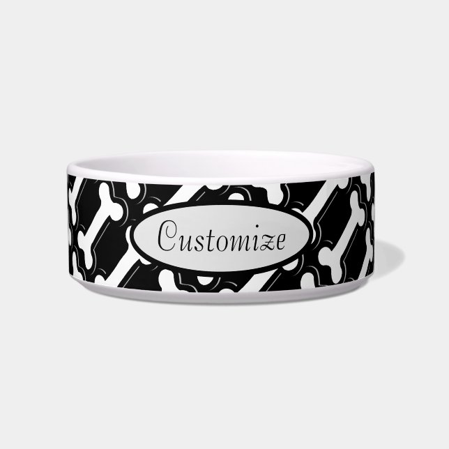 Personalized Black & White Bones Pattern Bowl (Front)