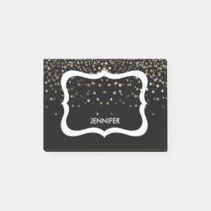 Personalized Black & White Border with Glitter Post-it Notes