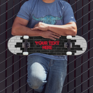 Personalized Black & White Brick Wall Skateboard