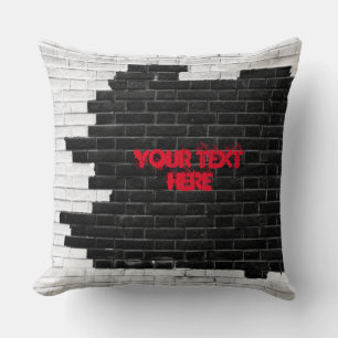 Personalized Black & White Brick Wall Throw Pillow