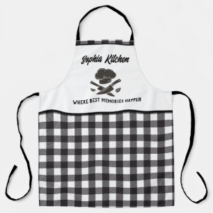 Personalized Black & White Buffalo Plaid Kitchen Apron