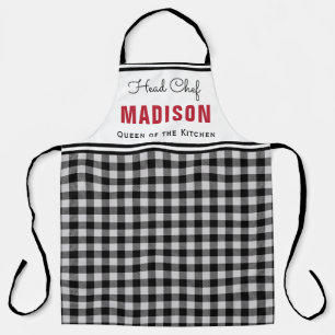 Personalized Black White Buffalo Plaid Monogram Apron