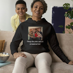 Personalized Black White Cat Mom Family Pet Photo Hoodie