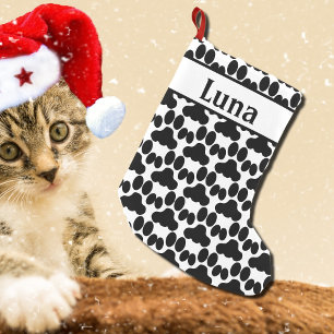 personalized black&white cat paw pattern small christmas stocking