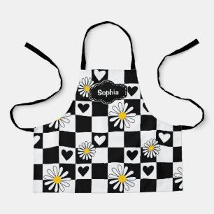 Personalized Black White Chequered Apron