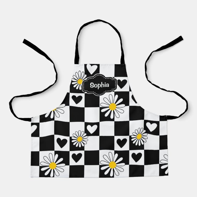 Personalized Black White Chequered Apron (Front)