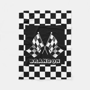 Personalized Black White Chequered Flag Pattern Fleece Blanket