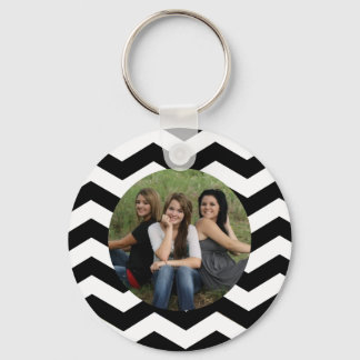 Personalized Black & White Chevron Photo Keychain