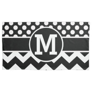 Personalized Black White Chevron Polka Dots Pillowcase