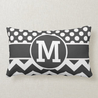 Personalized Black White Chevron Polka Dots Print Lumbar Pillow