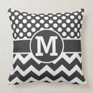 Personalized Black White Chevron Polka Dots Print Throw Pillow