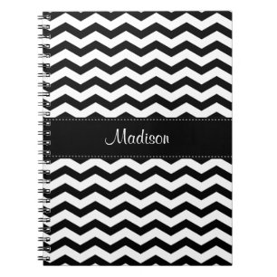 Personalized Black White Chevron Spiral Notebook